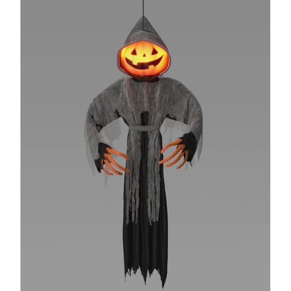 Halloween Hanging Pumpkin Head Ghoul Sound Activated LED Light Up Prop 65 Inches